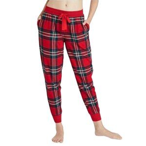 Stars Above - Women's Red Plaid Jogger Pajama Pants - Red - Extra Small